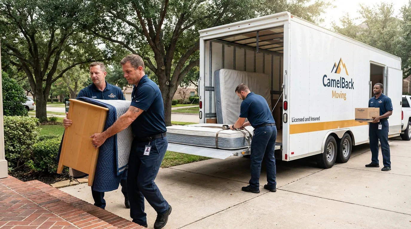 Crew loading residential truck for cross-state move from Medina, WA