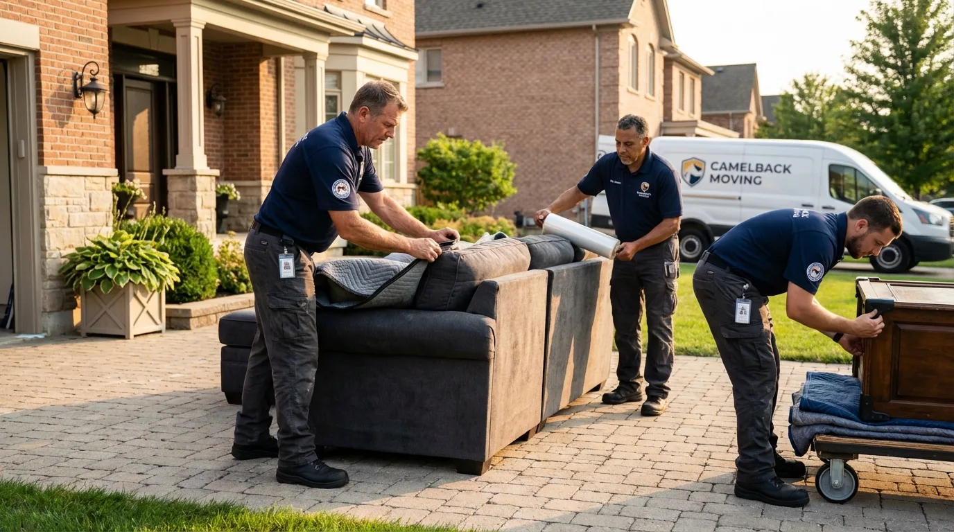 Large estate moving crew wrapping furniture in Medina, WA